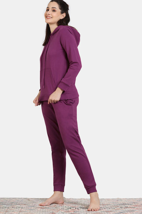 Zivame Soft Terry Fabric Knit Cotton Lifewear Set - Dark Purple — image 3
